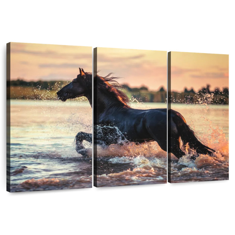 Black Friesian Stallion Horse, 28" H x 45" W