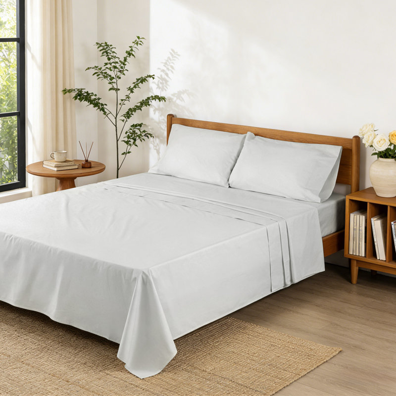 100% Cotton 250 TC Percale Crisp & Breathable Sheet Set With Pillowcase(S), King Sheet Set with 2 Pillowcases, Soft Gray