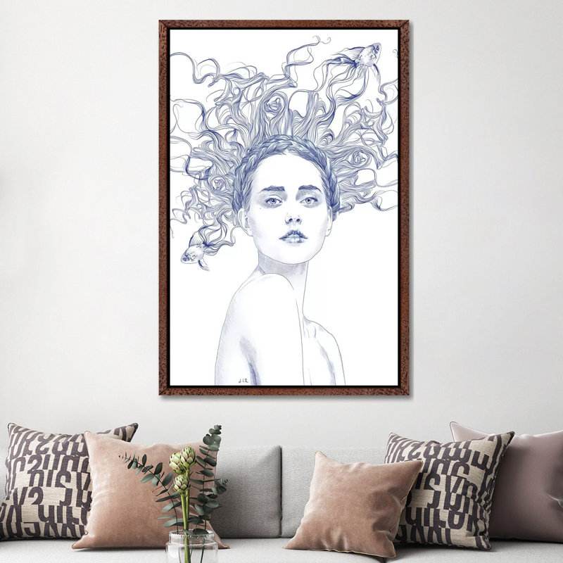 Blue Summer by Jenny Rome - Print on Canvas, 152.5 cm H x 101.5 cm W, Classic Brown Wood Framed