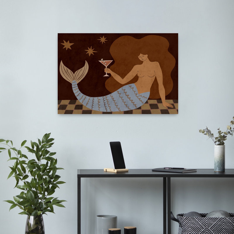 Glamour, sirène, martini, rétro, paysage rétro, art mural, 16" H x 24" W