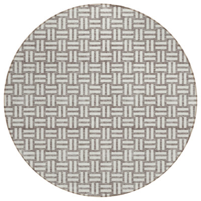 HomeRoots 8' Taupe And Gray Round Geometric Washable Indoor Outdoor Area Rug