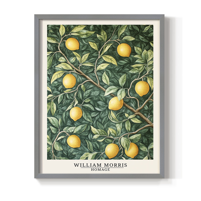 Imprimé encadré en bois massif de la série DCLVII de Wm Morris, Gris, H 15 po x l 12 po