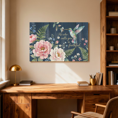 Text & Numbers Floral Hummingbird Wooden Panel Art Print