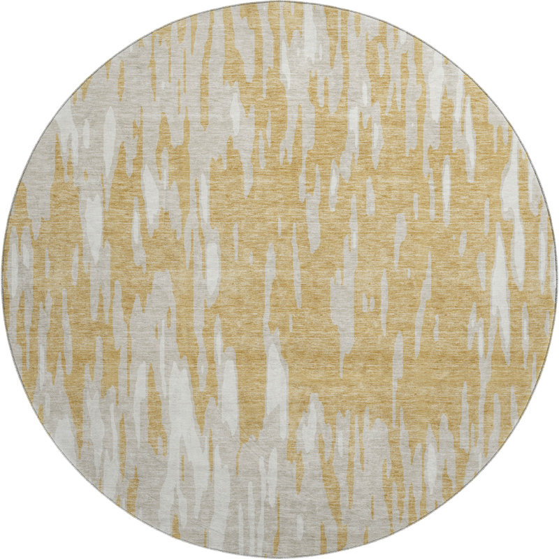 Premium Machine Washable Prisco Gold Rug, Round 8'