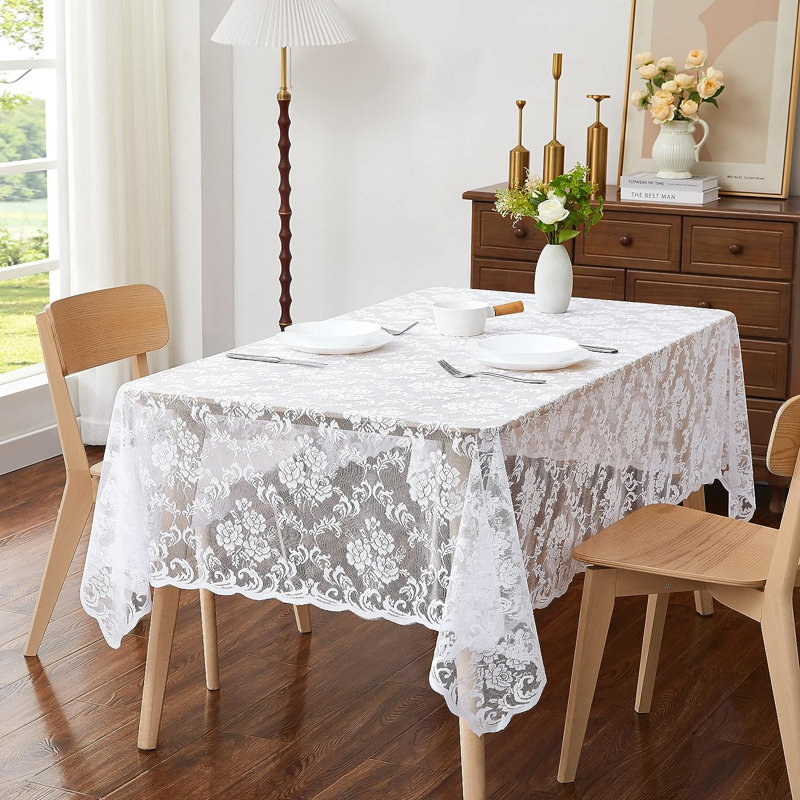 Daniyah Floral Wedding Lace Tablecloth, 72" x 54", White