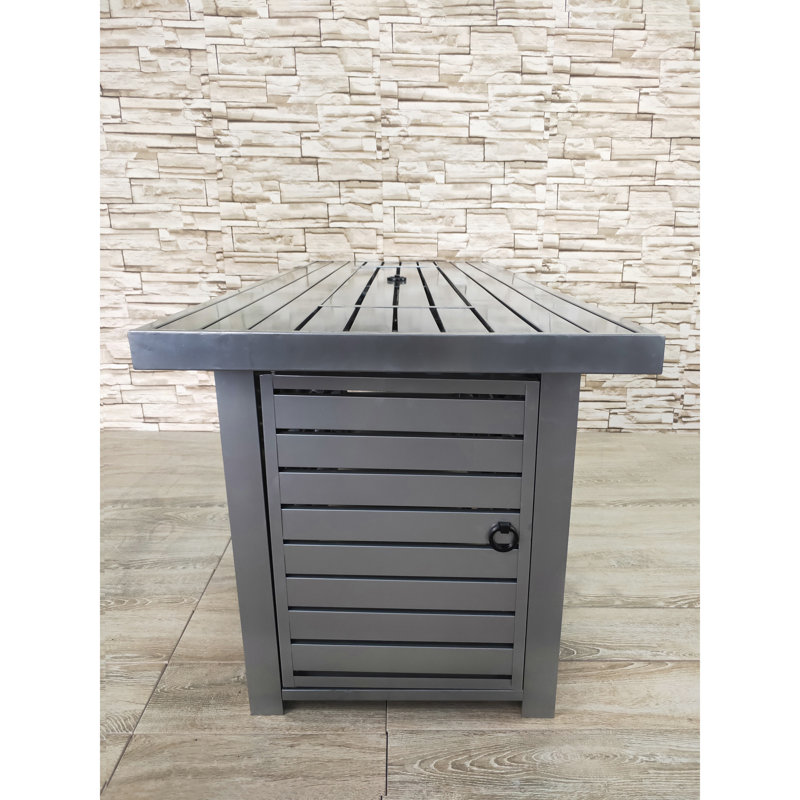Table de foyer d'extérieur en acier avec couvercle, Gris, H 20 po x l 54 po x P 22 po