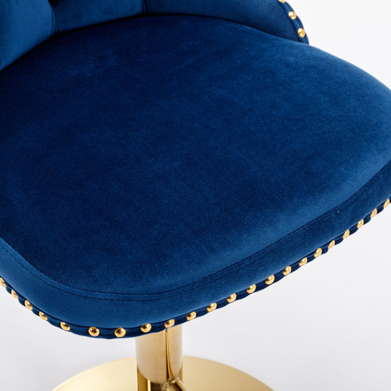 Julias Upholstered Adjustable Height Counter Stool, Blue/Gold