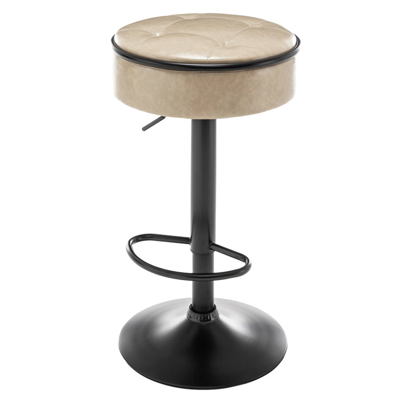 Tabouret de bar rond 2 avec rangement en cuir kaki et pivotant à 360 °, Kaki