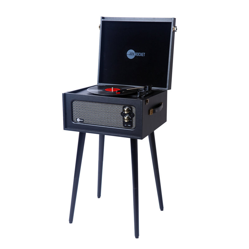 Black Retro 3-Speed Bluetooth Record Player with Built-in Speakers and Legs
