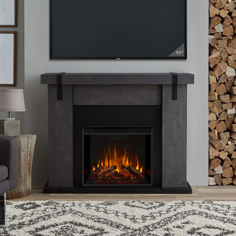 Gray Barnwood Electric Fireplace with Mantel