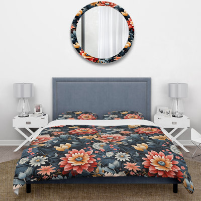 Cottage Coral Blooms Unveiled Box Stitch Floral Duvet Cover