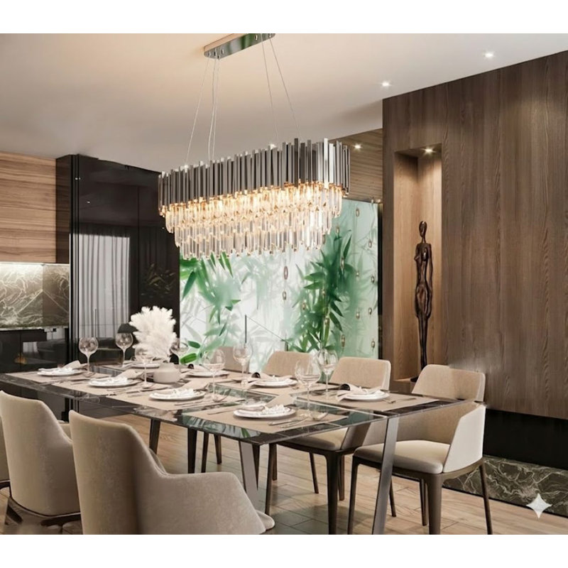 Lustre en métal 7 lumières avec cristaux transparents Jones, Nickel brillant