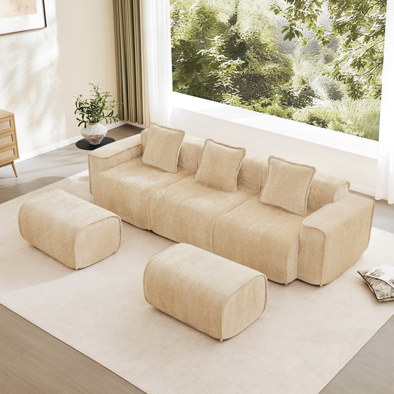 Canapé modulaire à 3 places en forme de U avec passepoil à bord franc, sans assemblage requis, tissu en velours, 3