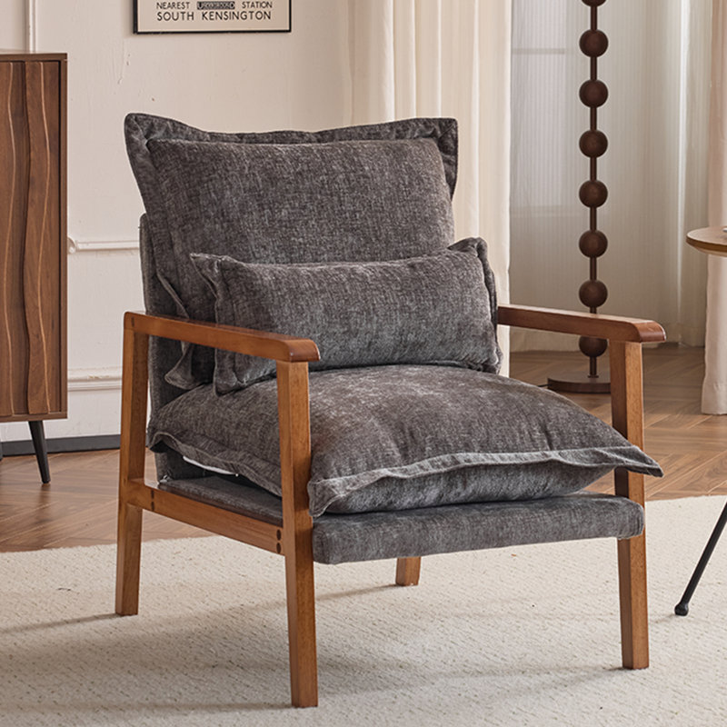 2Pcs Chenille Accent Chair Armchair With Pillow, Gray