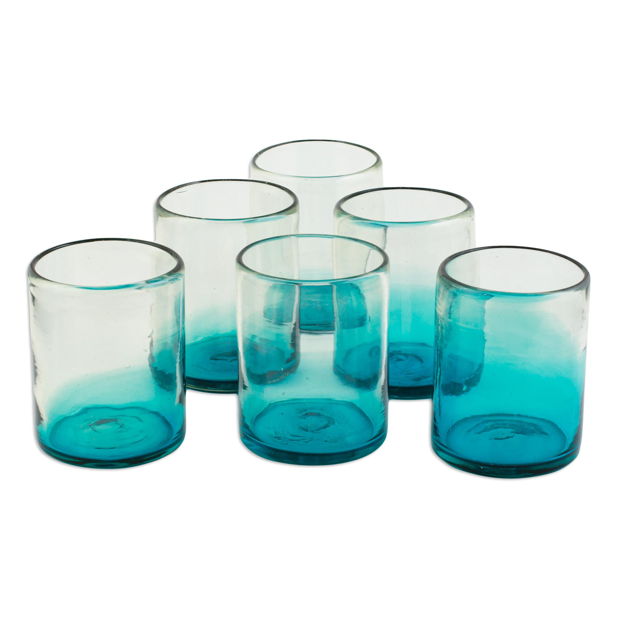 Handblown Glass Recycled Blue Tumblers Drinkware (Set of 6) - Pure