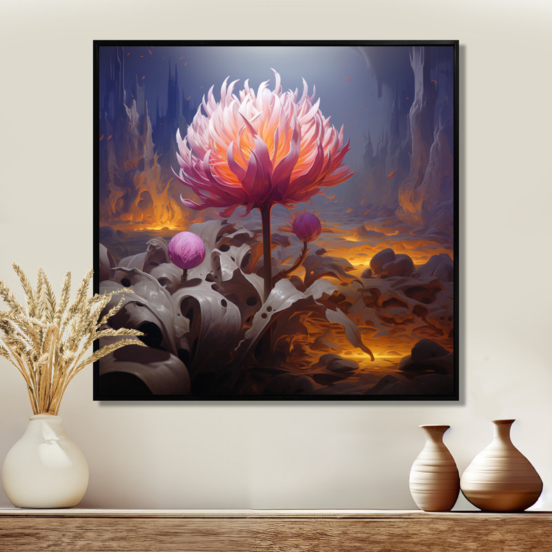 Décoration murale Vanetten - Lotus, Cadre flottant noir, bois massif, H 16 po x l 16 po
