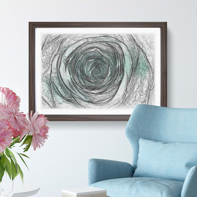 Mint Green Rose - Picture Frame Graphic Art Print, 48cm H x 65cm W x 2cm D, Walnut Framed