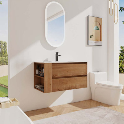 Meuble-lavabo mural 36 po avec lavabo en céramique