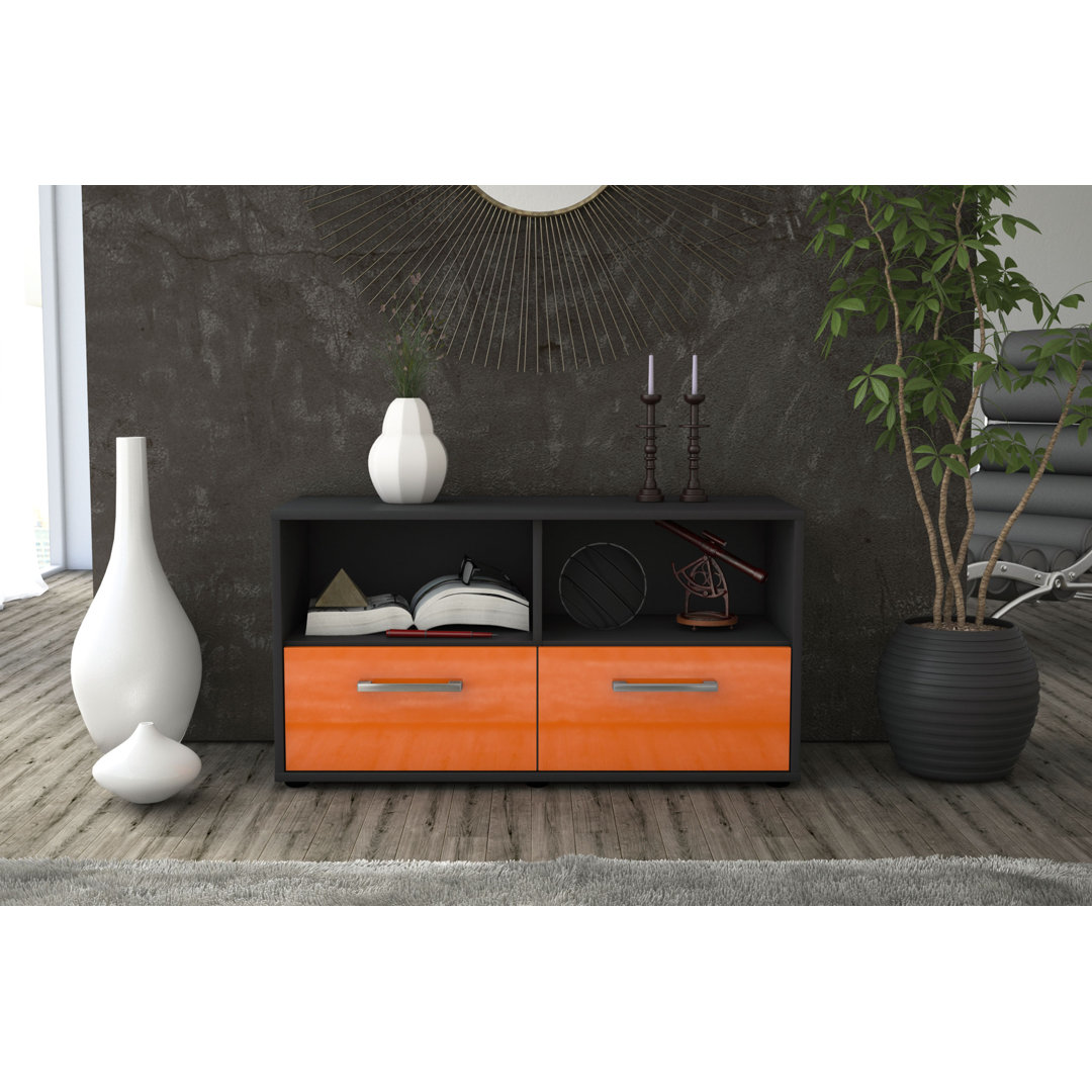 TV-Ständer Alfonsa, Farbe: Orange/Weiß, Freistehend/Metallgriffe, Größe: 92x49x35 cm