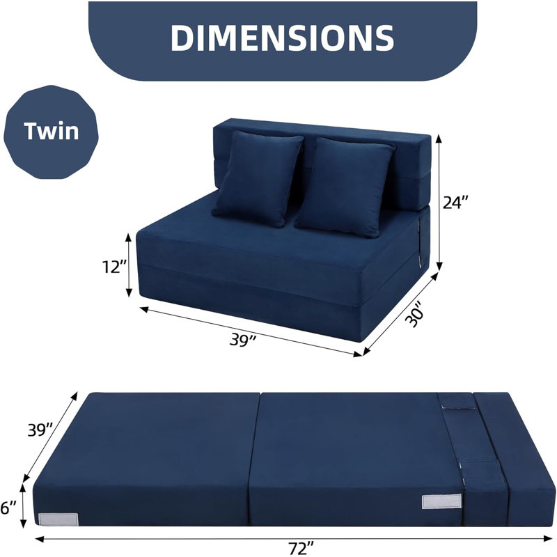 Canapé-lit pliant avec coussins, canapé-lit convertible, canapé de futon moderne, Bleu