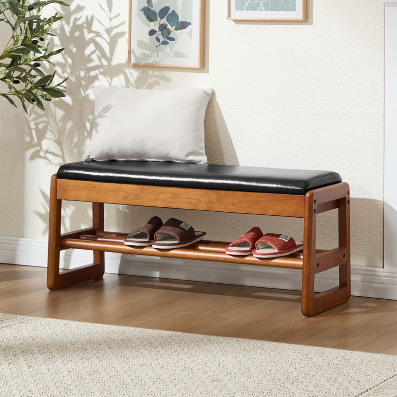 Entryway Shoe Organizer Bench with Open Storage, BLACK