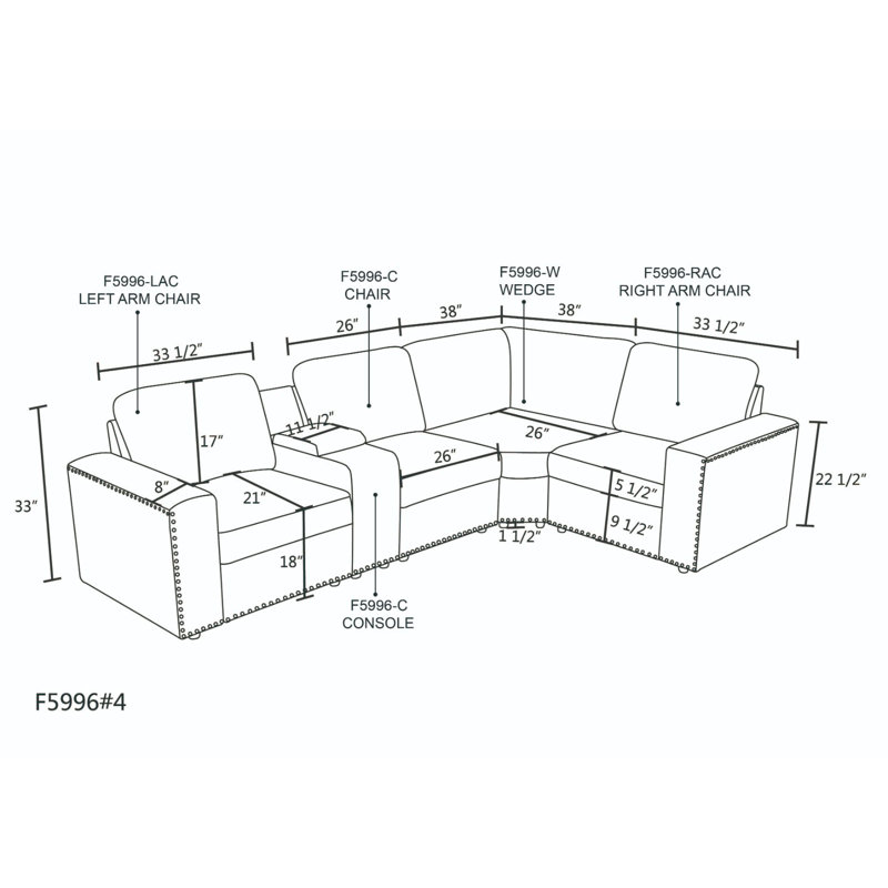 Canapé modulaire rembourré 5 pièces Shollenbarger, Microfibre grise