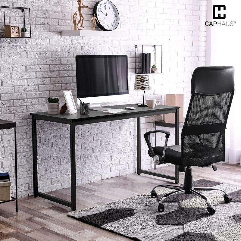Black Modern Work Desk, Space-Saving Home Office Writing Desk, Multiple Options, 29.5" H x 55.1" W x 23.6" D