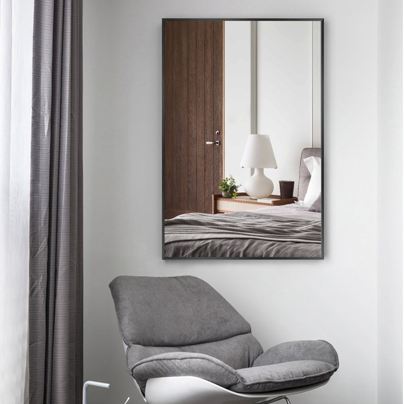 Metal Flat Wall Mirror, Black