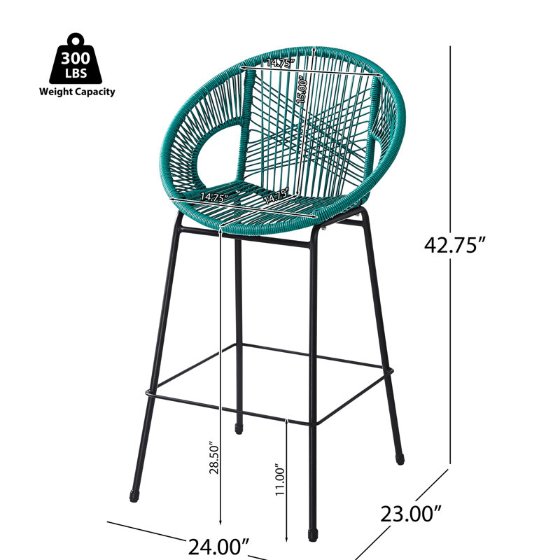 De 2 tabourets de bar sarcelle, matériau, design ergonomique confortable, art tissé élégant, pour sièges de jardin et de cuisine rustiques, motif complexe, contemporain