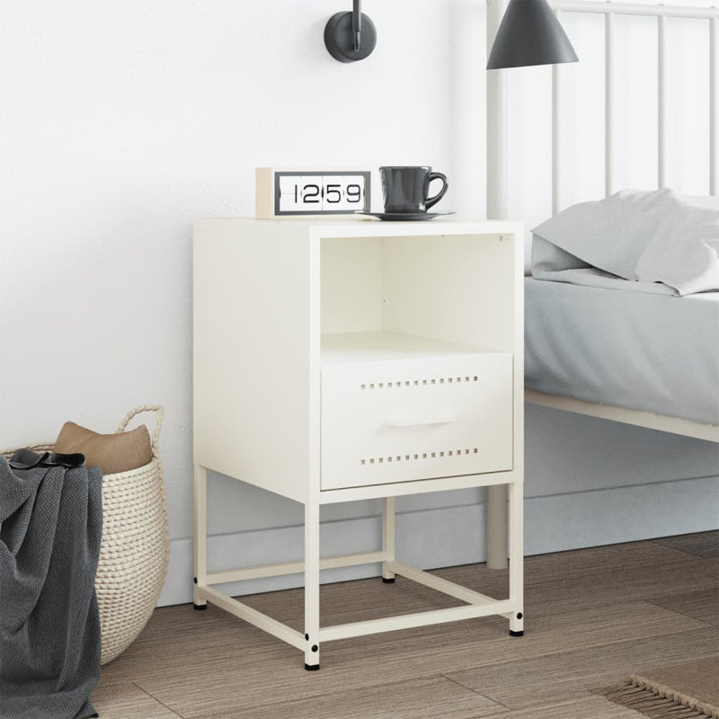 Andrietta 36cm W Steel Bedside Table, White, 1