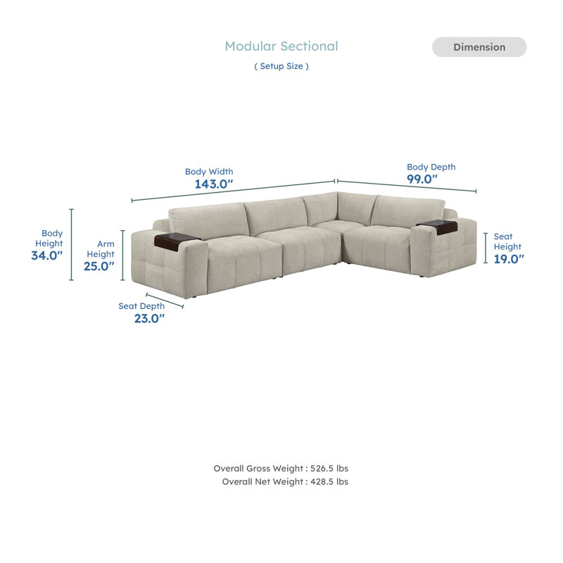 Canapé modulaire 4 pièces Turrella, Tissu texturé taupe