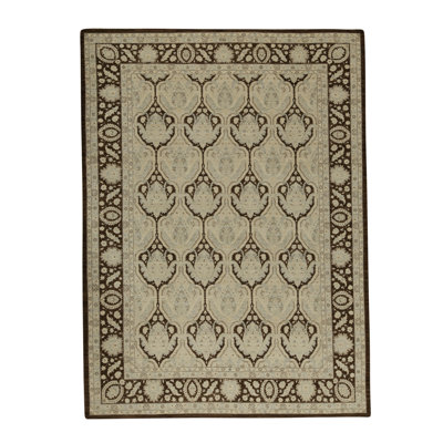 Tapis noir et ivoire de haute qualité noué à la main