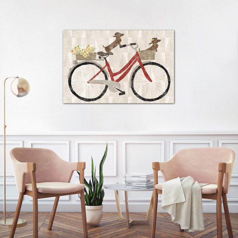 Doxie Ride Red Bike by Sue Schlabach - Wrapped Canvas Painting, 20.32 cm H x 30.48 cm W