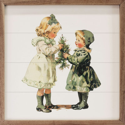 Filles de Noël rétro avec petit arbre