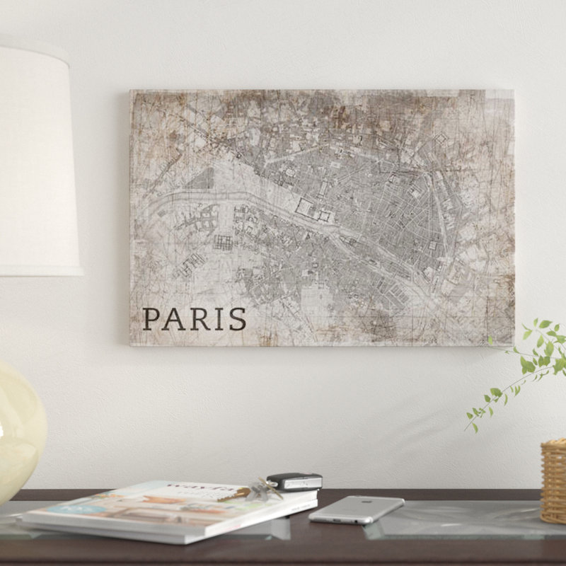 Carte de Paris, rétro par PI Studio - impression, H 8 po x l 12 po x P 0,75 po, Pas de tapis, Papier d'art encadré noir