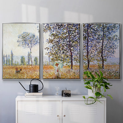 «Poplars In The Sunlight» par Monet, reproduction sur toile 3 pièces