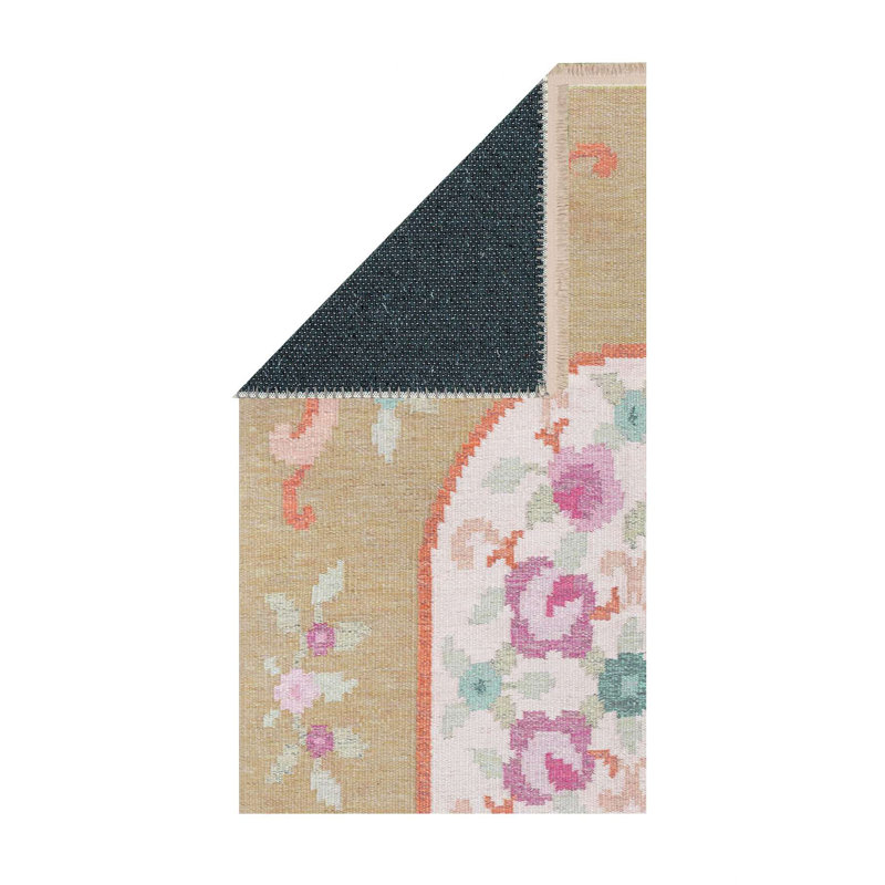 Tan & Pink Floral Oval Medallion Area Rug, Beige