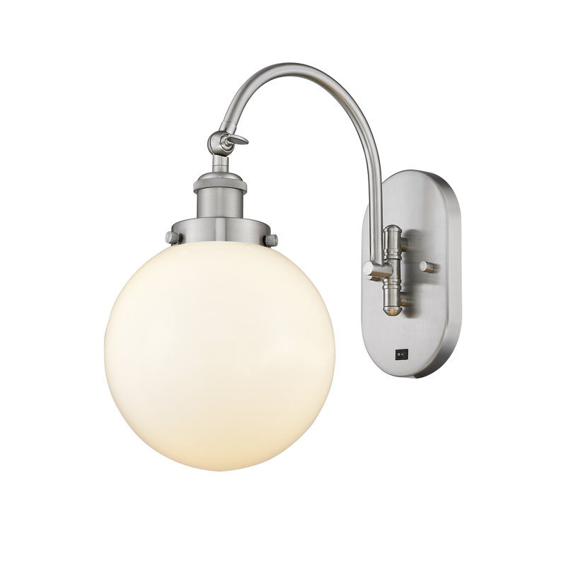 Shauna Swing Arm Sconce, Matte White, Incandescent, Brushed Satin Nickel