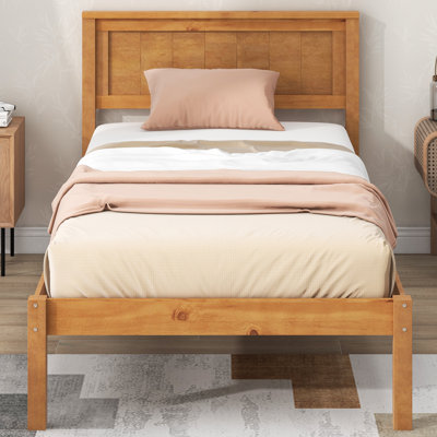 Lit plateforme simple avec tête de lit - Support à lattes de bois, sans sommier tapissier, structure de lit en bois robuste, chêne