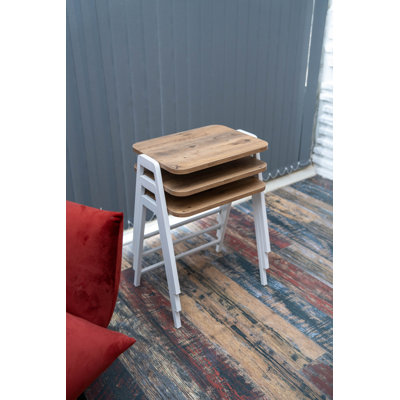 Set of 3 Nesting Tables, Stackable Wood-Look Metal Frame Accent Side Tables for Living Room