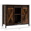 Buffet industriel par. Brun rustique. Rangement avec portes coulissantes, tablettes réglables. Salon. Buffet l 35,5 po x P 13,5 po. H 30 po. Finition brune. Portes et tablettes de grange pour