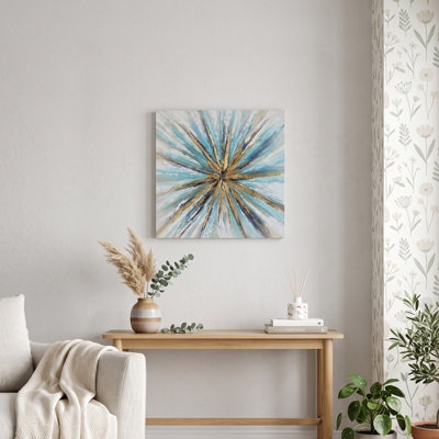 Blue And Gold Starburst Abstract Canvas Art