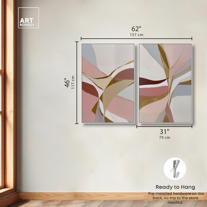 «Gold Split Duo», reproduction d'art sur toile, ensemble d'art abstrait Boho par Art Remedy, cadre blanc, 30 x 45