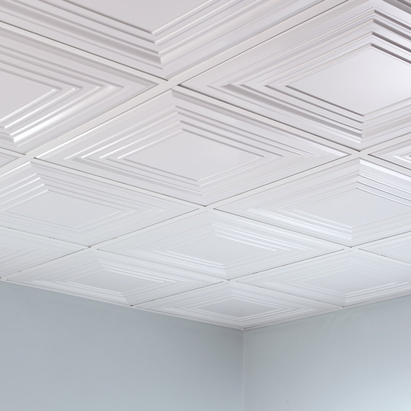 Panneau de plafond décoratif décoratif en vinyle 3 pi x 2 pi de style traditionnel FASÄDE, Blanc lustré