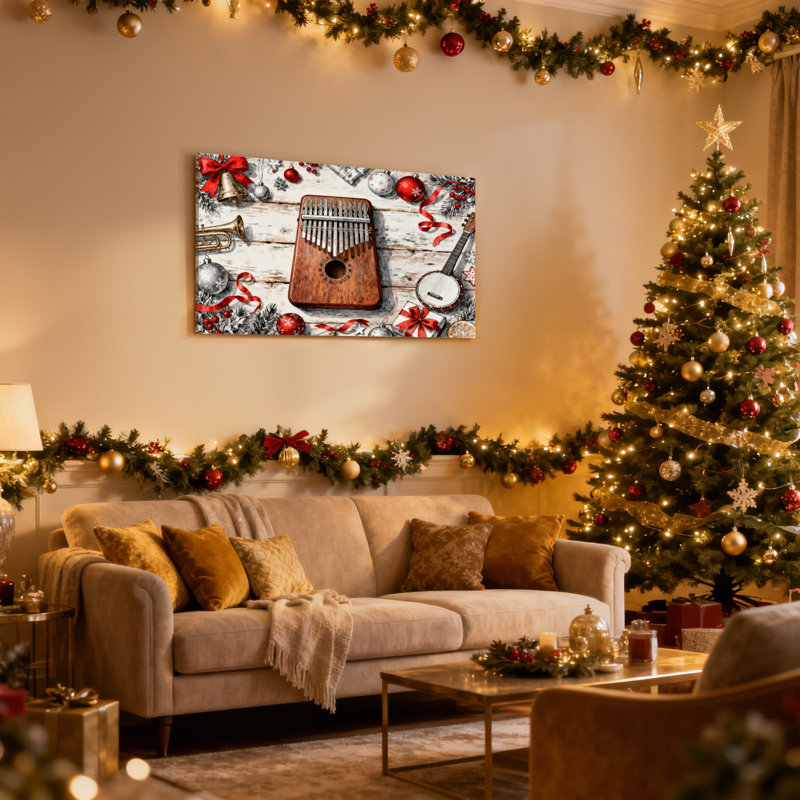 Ensemble de 3 reproductions d'art sur toile, "Christmas Christmas Instruments and Decorations", H 16 po x l 24 po