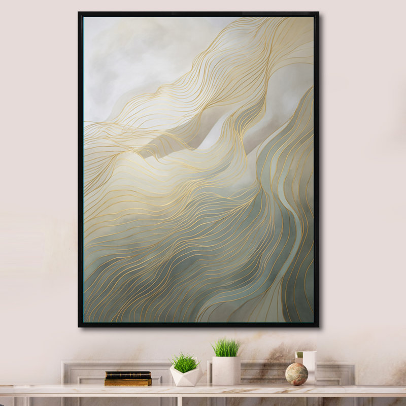 «Gold and Gray Line Art In Motion I», impression sur toile or et gris I Motion, H 20 po x l 12 po x P 1 po