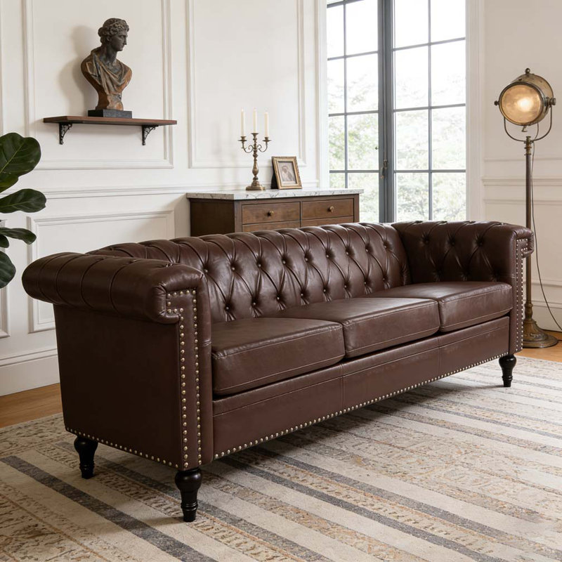 83.66 Inch Width Traditional Square Arm Sofa