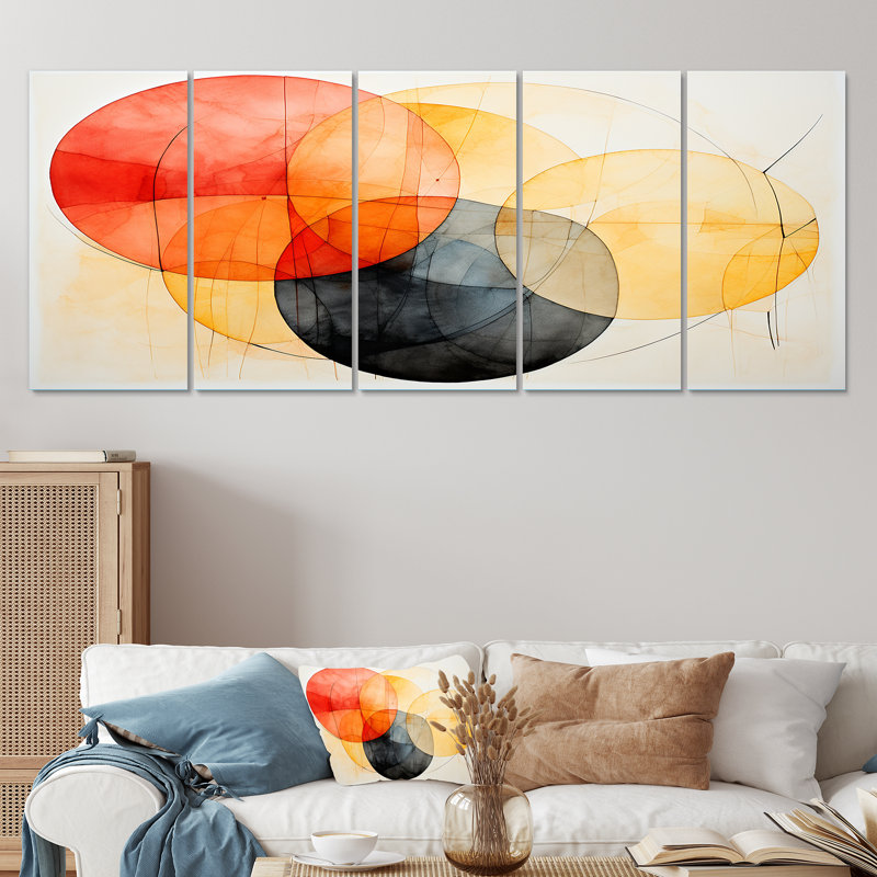 Motif géométrique de couleurs douces III - ensemble abstrait d'art géométrique 5 pièces, H 28 po x l 60 po