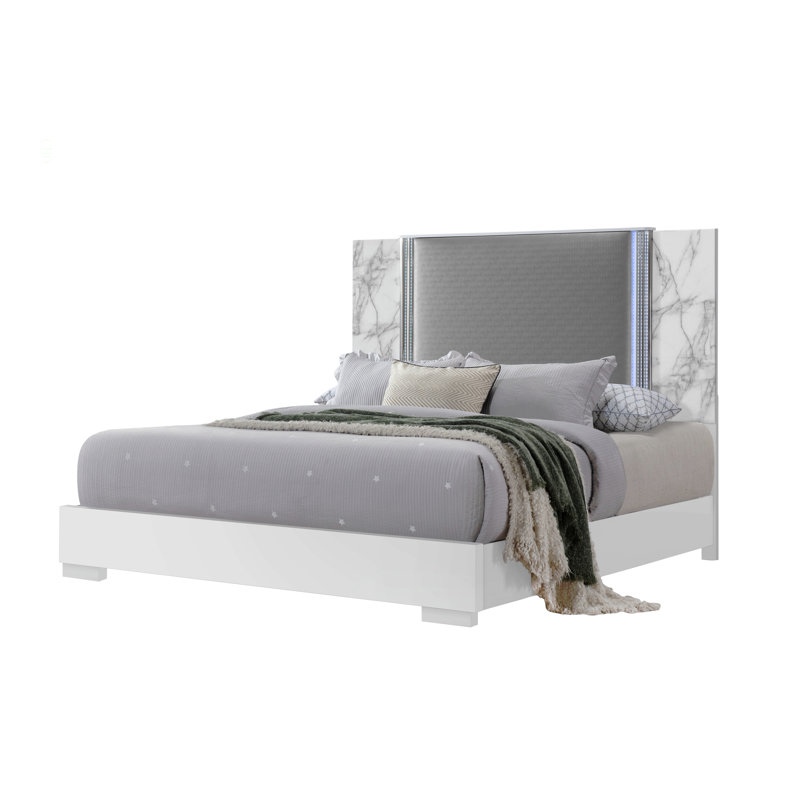 LIT DE LUNE GRAND LIT EN marbre avec centre de table à DEL avec accents en marbre, Grand