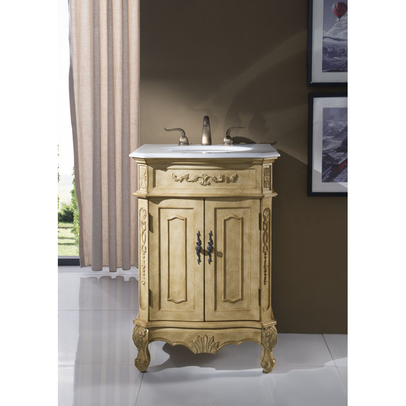 Ensemble de meuble-lavabo simple 24 po Lunette, Beige antique, Blanc Ivoire